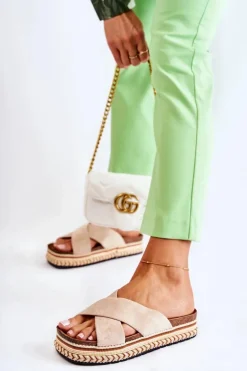 Damskie Zamszowe Klapki Na Platformie Beżowe Jossie