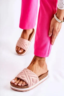 Damskie Zamszowe Klapki Na Masywnej Platformie Różowe Heritta