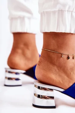 Damskie Zamszowe Klapki Na Obcasie Granatowe Marine