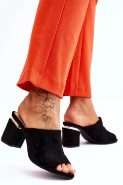 Damskie Zamszowe Klapki Na Obcasie Czarne Carter