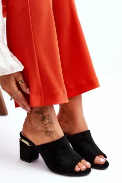 Damskie Zamszowe Klapki Na Obcasie Czarne Carter