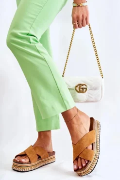 Damskie Zamszowe Klapki Na Platformie Camel Jossie