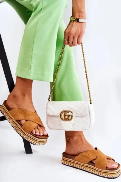 Damskie Zamszowe Klapki Na Platformie Camel Jossie