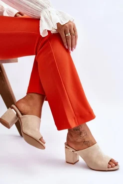 Damskie Zamszowe Klapki Na Obcasie Beżowe Carter