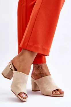 Damskie Zamszowe Klapki Na Obcasie Beżowe Carter