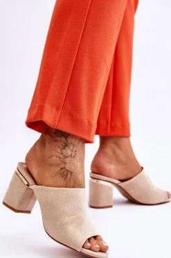 Damskie Zamszowe Klapki Na Obcasie Beżowe Carter