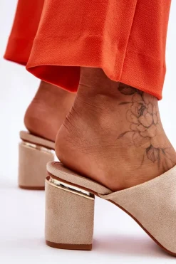 Damskie Zamszowe Klapki Na Obcasie Beżowe Carter