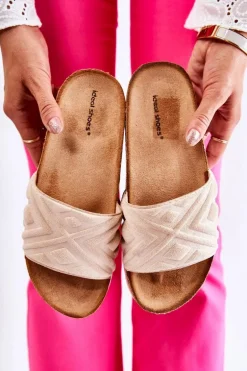 Damskie Zamszowe Klapki Na Masywnej Platformie Beżowe Heritta