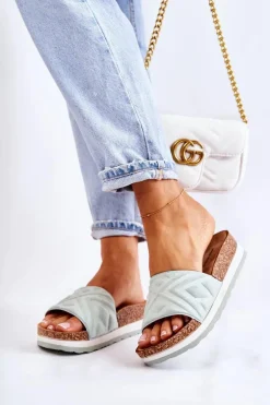 Damskie Zamszowe Klapki Na Masywnej Platformie Zielone Heritta