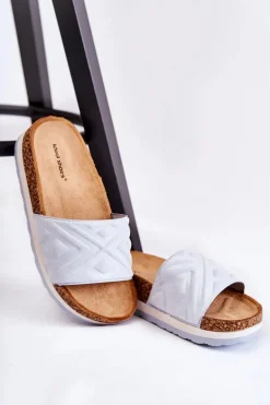 Damskie Zamszowe Klapki Na Masywnej Platformie Niebieskie Heritta