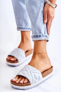 Damskie Zamszowe Klapki Na Masywnej Platformie Niebieskie Heritta