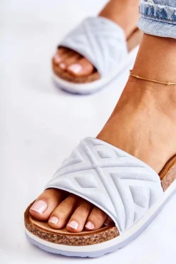 Damskie Zamszowe Klapki Na Masywnej Platformie Niebieskie Heritta