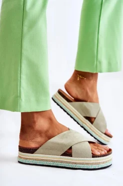Damskie Zamszowe Klapki Na Platformie Zielone Neriko