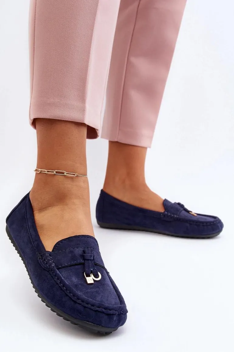 Damskie Zamszowe Klasyczne Mokasyny Granatowe Ontala