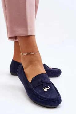 Damskie Zamszowe Klasyczne Mokasyny Granatowe Ontala