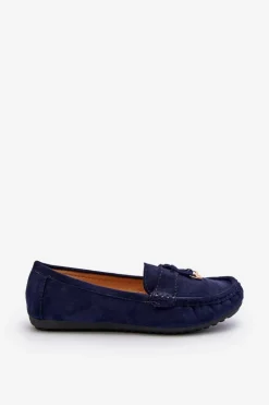 Damskie Zamszowe Klasyczne Mokasyny Granatowe Ontala