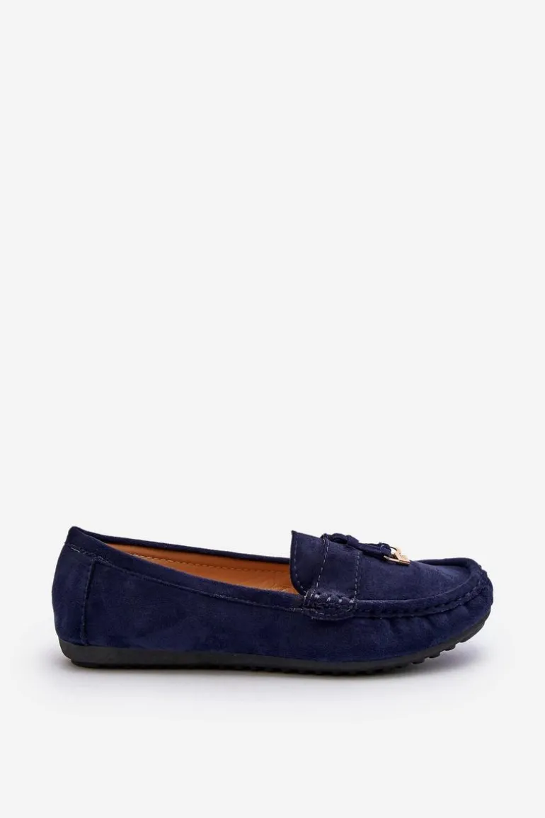 Damskie Zamszowe Klasyczne Mokasyny Granatowe Ontala