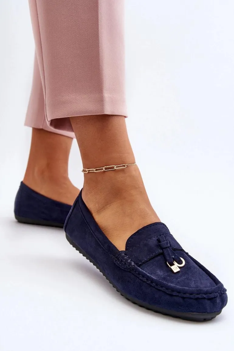 Damskie Zamszowe Klasyczne Mokasyny Granatowe Ontala