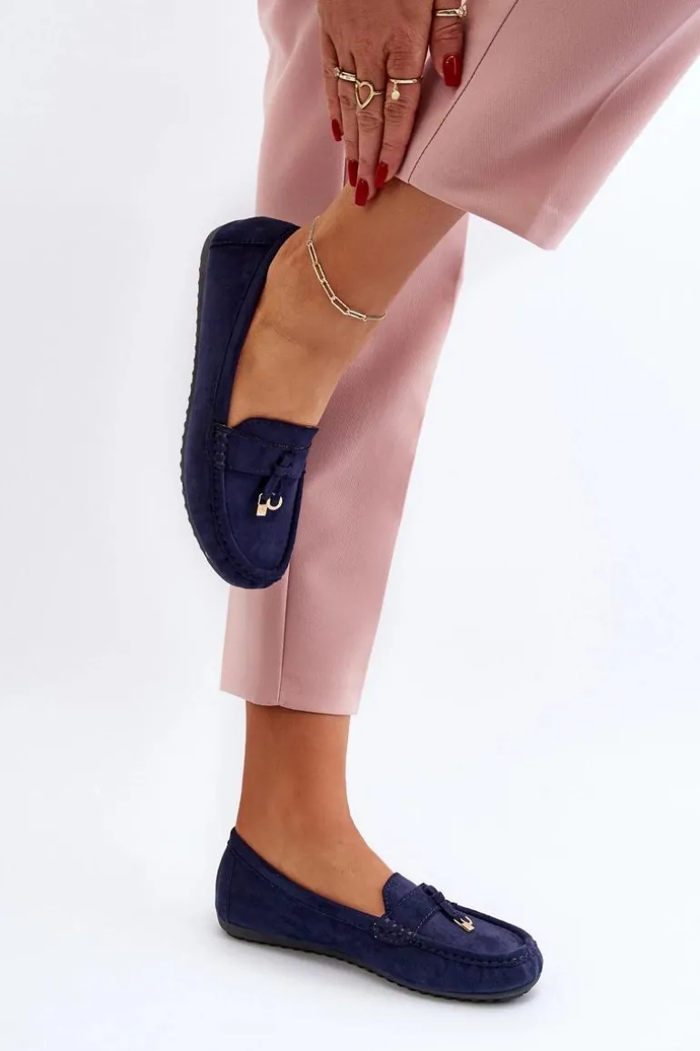 Damskie Zamszowe Klasyczne Mokasyny Granatowe Ontala