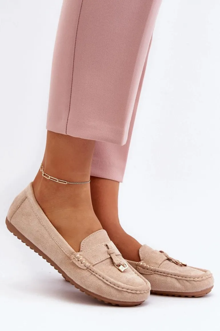 Damskie Zamszowe Klasyczne Mokasyny Beżowe Ontala