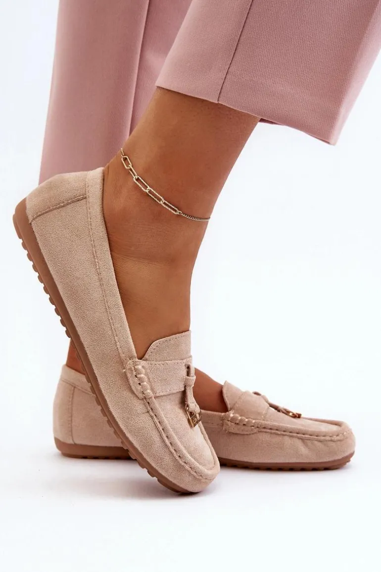 Damskie Zamszowe Klasyczne Mokasyny Beżowe Ontala