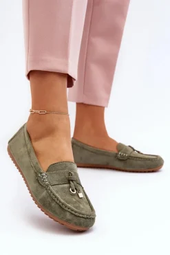 Damskie Zamszowe Klasyczne Mokasyny Zielone Ontala