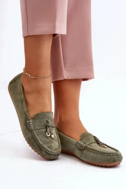 Damskie Zamszowe Klasyczne Mokasyny Zielone Ontala
