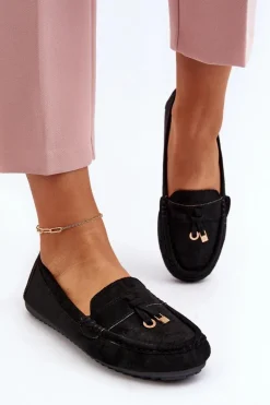 Damskie Zamszowe Klasyczne Mokasyny Czarne Ontala