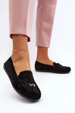 Damskie Zamszowe Klasyczne Mokasyny Czarne Ontala