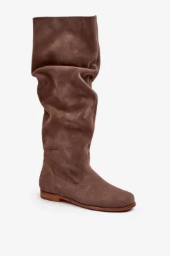 Damskie Zamszowe Kozaki Do Kolan Maciejka 05790-04 Beżowe