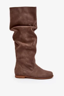 Damskie Zamszowe Kozaki Do Kolan Maciejka 05790-04 Beżowe