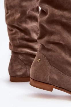 Damskie Zamszowe Kozaki Do Kolan Maciejka 05790-04 Beżowe