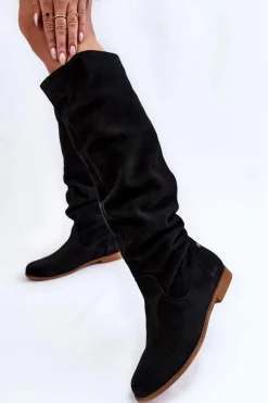 Damskie Zamszowe Kozaki Do Kolan Maciejka 05790-01 Czarne
