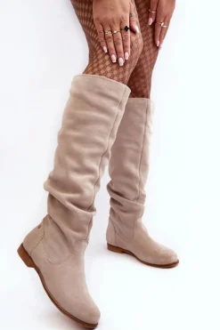 Damskie Zamszowe Kozaki Do Kolan Maciejka 05790-22 Jasnobeżowe