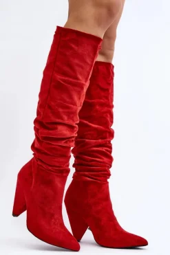 Damskie Zamszowe Kozaki Lu Boo Czerwone