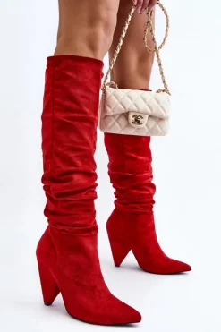 Damskie Zamszowe Kozaki Lu Boo Czerwone