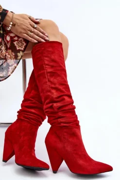 Damskie Zamszowe Kozaki Lu Boo Czerwone