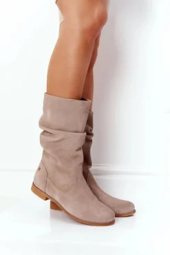 Damskie Zamszowe Kozaki Maciejka 05057-04 Beżowe