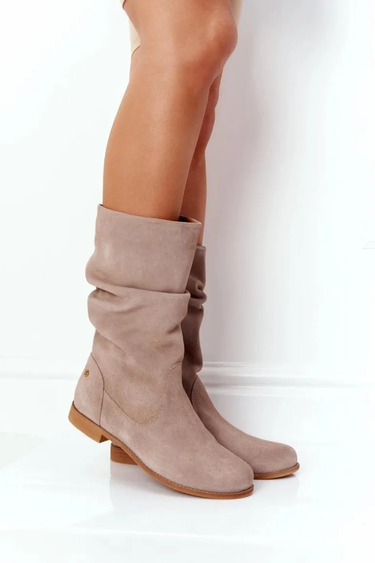 Damskie Zamszowe Kozaki Maciejka 05057-04 Beżowe