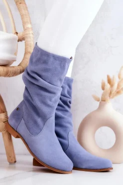 Damskie Zamszowe Kozaki Maciejka 05057-06 Niebieskie