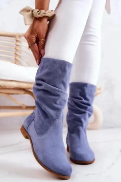 Damskie Zamszowe Kozaki Maciejka 05057-06 Niebieskie