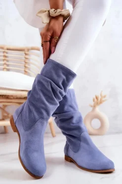 Damskie Zamszowe Kozaki Maciejka 05057-06 Niebieskie