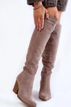 Damskie Zamszowe Kozaki Muszkieterki Lewski 2833 Szare