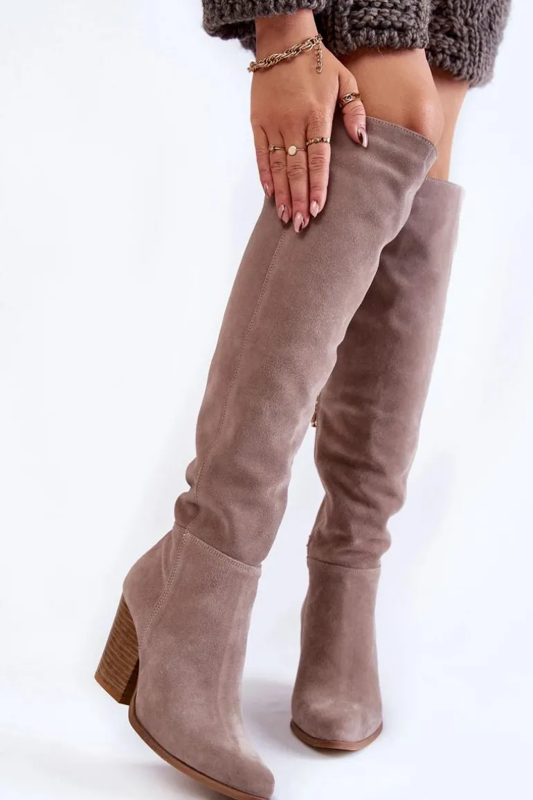 Damskie Zamszowe Kozaki Muszkieterki Lewski 2833 Szare