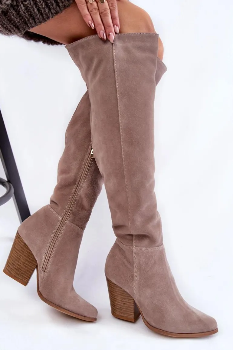 Damskie Zamszowe Kozaki Muszkieterki Lewski 2833 Szare