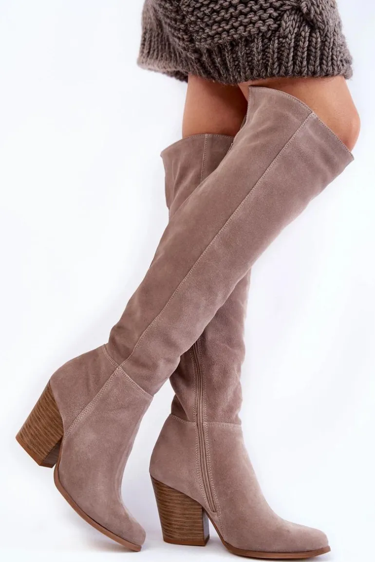 Damskie Zamszowe Kozaki Muszkieterki Lewski 2833 Szare