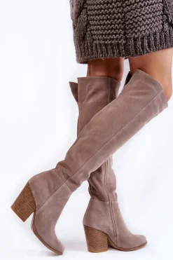 Damskie Zamszowe Kozaki Muszkieterki Lewski 2833 Szare