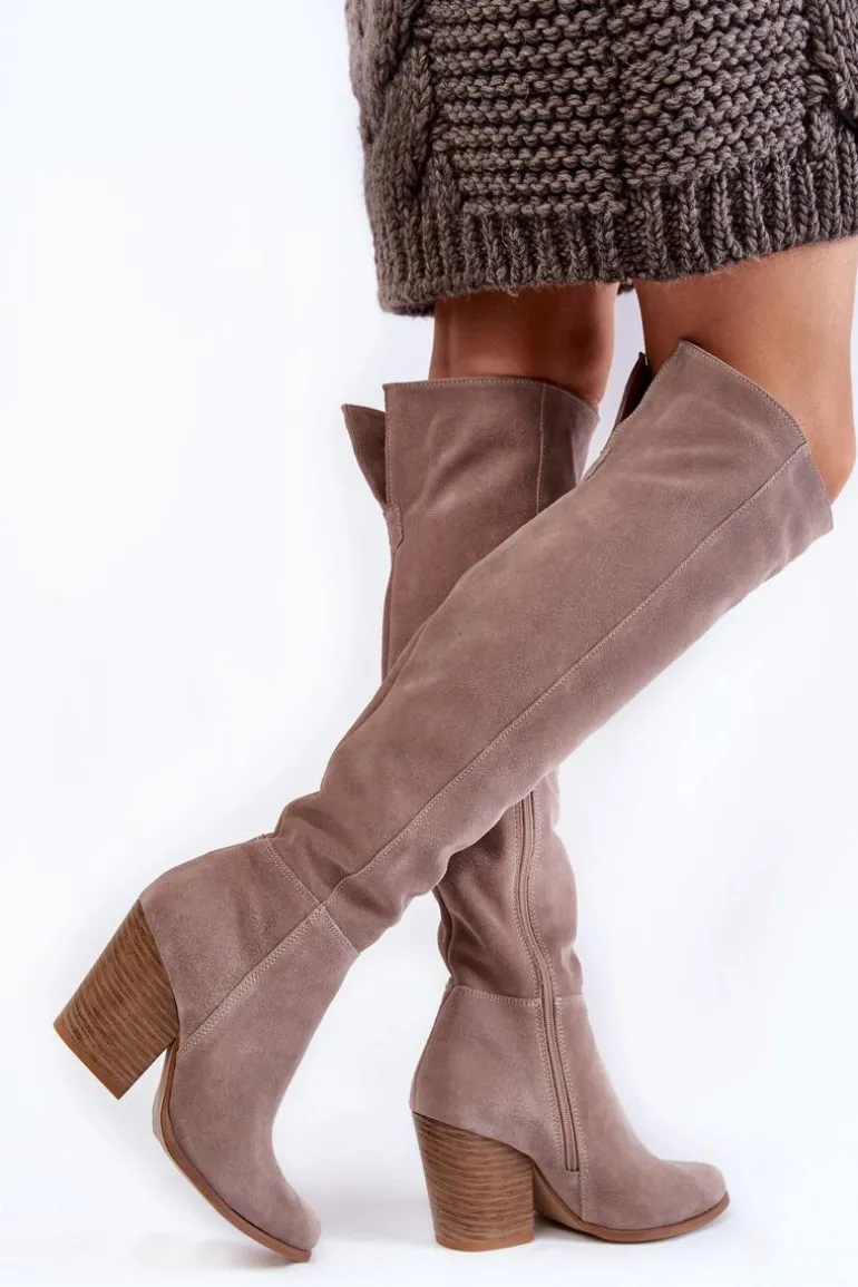 Damskie Zamszowe Kozaki Muszkieterki Lewski 2833 Szare