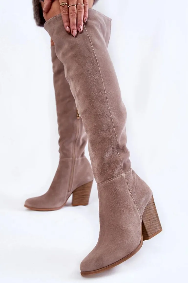 Damskie Zamszowe Kozaki Muszkieterki Lewski 2833 Szare