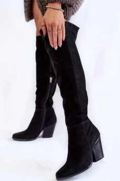 Damskie Zamszowe Kozaki Muszkieterki Lewski 2833 Czarne